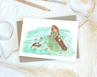 Otter Grußkarte für Otter Mama, Aquarell Otter Geburtstagskarte für Otter-Liebhaber, Woodland Wildlife Geburtstagskarte, leere Karte mit Tieren