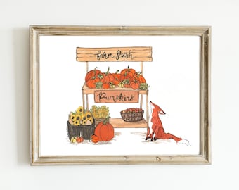 Herbst Tier Kinderzimmer Dekor, Herbst Baby Geschenk Herbst Fuchs Wohnkultur, Herbst Kunst für Mädchen Kinderzimmer, niedlichen Kürbis Print Art für Mädchen Zimmer