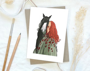 Pferd Spirit Tier Grußkarte, Pferd Grußkarte, Original einfache handgemachte Karte, Pferd Tier Illustration Karte, leere A6 Größe Karte