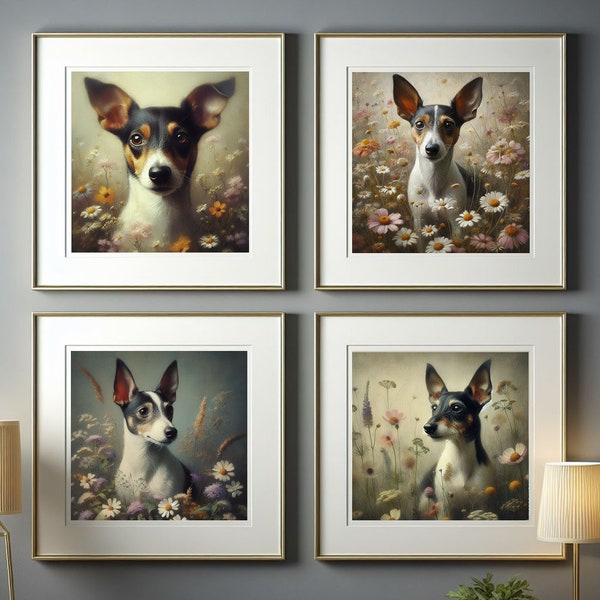 Rat Terrier Wall Art, 4 x INSTANT Digital Download Prints, Rat Terrier Prints, Rat Terrier Dog Poster, Rat Terrier Lobby Art, Living Room