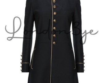 womens black military style coat