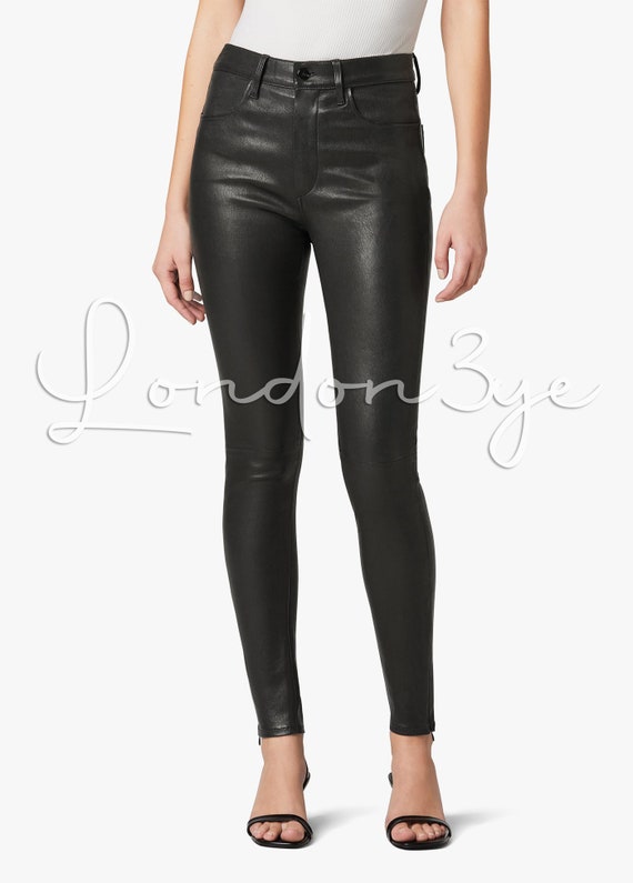 Women Genuine Lambskin Trousers Black 