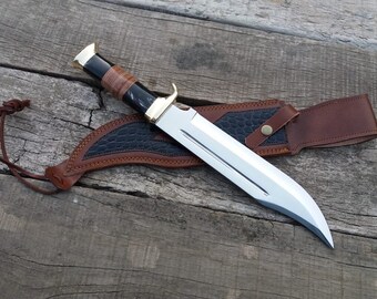 Couteau Bowie en crocodile Dundee, couteau personnalisé, couteau de chasse avec gaine en cuir de vache, couteau de camping, couteau en acier à haute teneur en carbone, couteau tranchant, rasoir