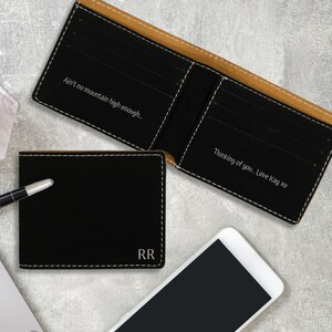Name and Message Black and Silver Leatherette Bi-Fold Wallet Gift for Him