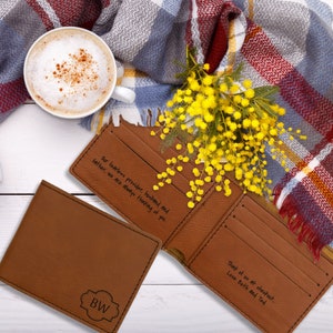 Framed Initials and Message Personalised Chestnut Brown Leatherette Bi-Fold Wallet Gift for Him