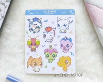 Digi Friends Sticker Sheet | Patamon Gatomon Gomamon Agumon Gabumon Piyomon Palmon Tentomon