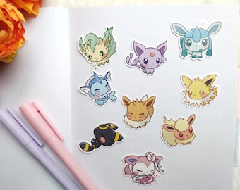 Eeveelutions mini-stickerspakket | Eevee, Vaporeon, Jolteon, Flareon, Umbreon, Espeon, Glaceon, Leafeon, Sylveon