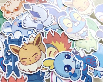 May include: A selection of colourful cartoon stickers featuring various cute creatures. The stickers showcase a variety of designs, including characters with large eyes and soft colour palettes. Ideal for decorating notebooks, laptops, or other items.