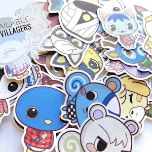 Puede incluir: Una colección de 89 pegatinas de aldeanos de Animal Crossing. Las pegatinas presentan varios personajes del juego, incluyendo un pingüino, una ardilla azul, un gato y un perro. Las pegatinas están impresas en papel blanco y tienen un acabado brillante.