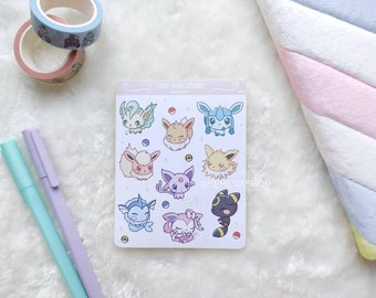 Schattige evoluties Eeveevolutions - Stickervel | Eevee, Vaporeon, Flareon, Jolteon, Espeon, Umbreon, Leafeon, Glaceon, Sylveon