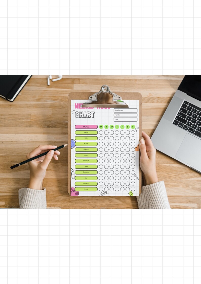 Weekly mood chart printable mood tracker simple mood journal mental