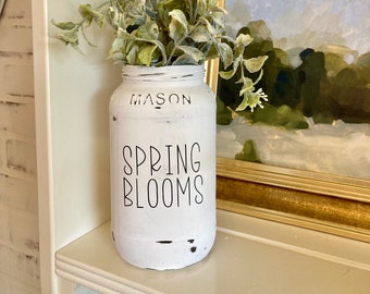 Chalk Paint Mason Jars | Shabby Chic Vases | Rustic Painted Jars | All Purpose Container | Spring Blooms Vase
