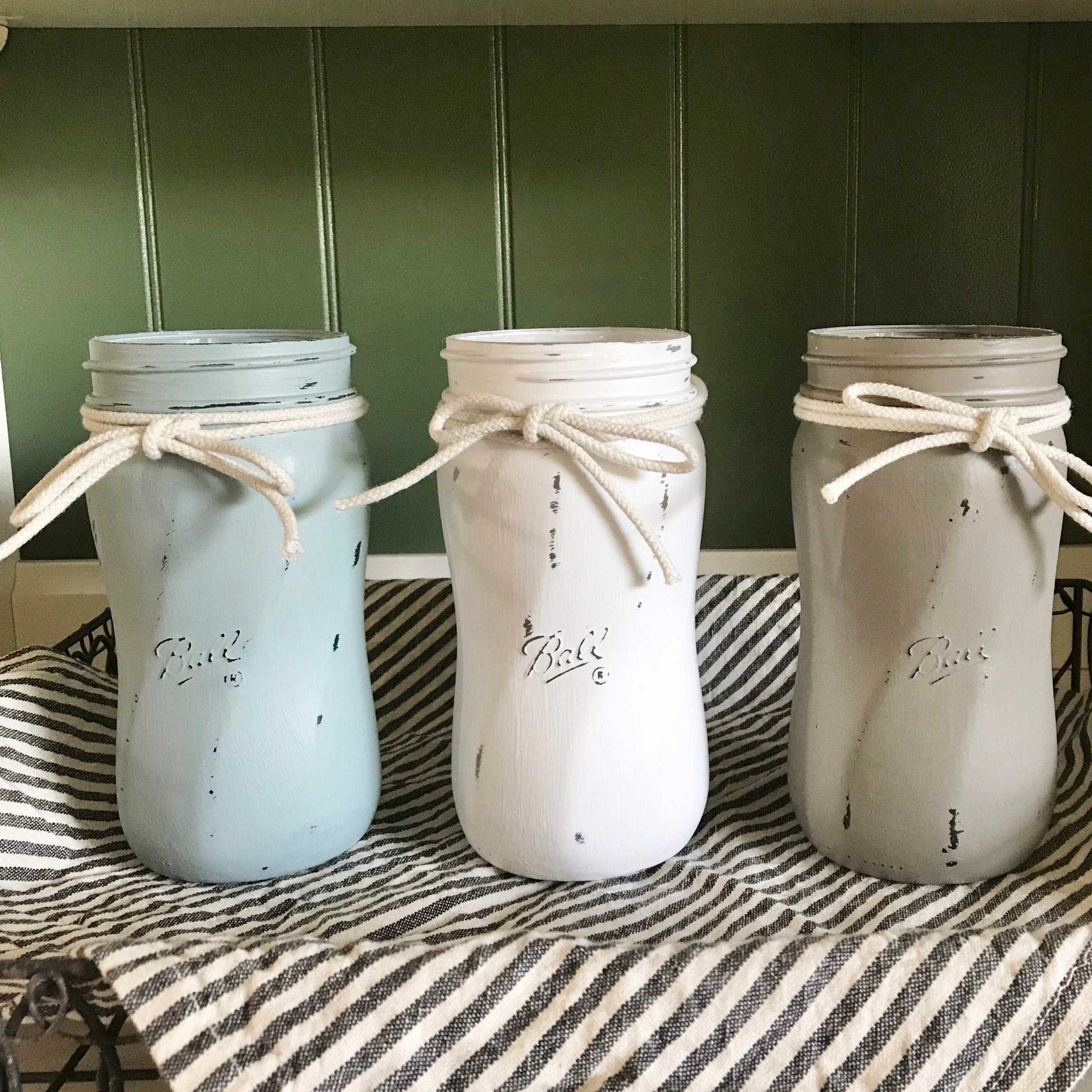 Chalk Paint Mason Jars Set of 3 Rustic Ball Jars Shabby Etsy