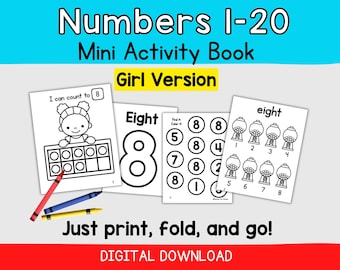 Minilibro de actividades de los números 1 al 20 (versión para niñas)