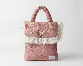 Funda acolchada para iPad Mini con estampado floral de rosas antiguas, asa y funda acolchada.