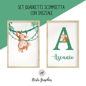 Set quadretti personalizzato stile safari scimmietta bimbo bimba