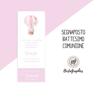 Segnaposto, segnalibro, tag, battesimo, comunione, mongolfiera