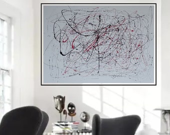 Modern Wall Decor, Contemporary Art, Oversize painting, Original Abstract Art, Abstract red color, Abstract Paint, Pollock Style, Home Deco