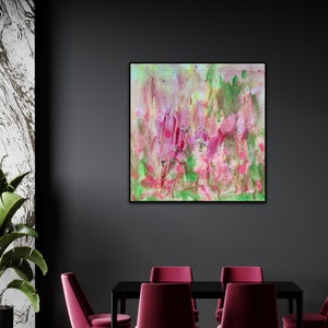 Pink Green Gold Painting, Richter Style, Oversize Original Painting, Painting with Gold Leaf, Meditation Zen Abstract Art, Paint Minimal Art