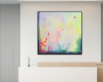 Grün Gelb Rosa Abstrakte Farbe auf Bestellung, Moderne Wanddekoration, Minimal Art Gemälde, Große Wand Deko für Haus, Zeitgenössische Kunst, Moderne Kunst