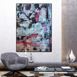 Gerhard Richter Style, Lila Black Abstract Painting, Minimal Style Art, Contemporary Art, Oversize Painting for Office, Meditation Paint Art