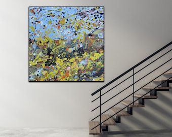 Yellow Black Abstract Painting, Minimal Style Art, Contemporary Art, Pollock Painting Art, Print of Original Painting, Meditation Painting