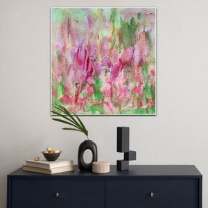 Pink Green Abstract Paint, Richter Style, Landscape Abstract Paint, Small Abstract painting, Paint with Gold leaf, Acrilyc,  Gold Leaf