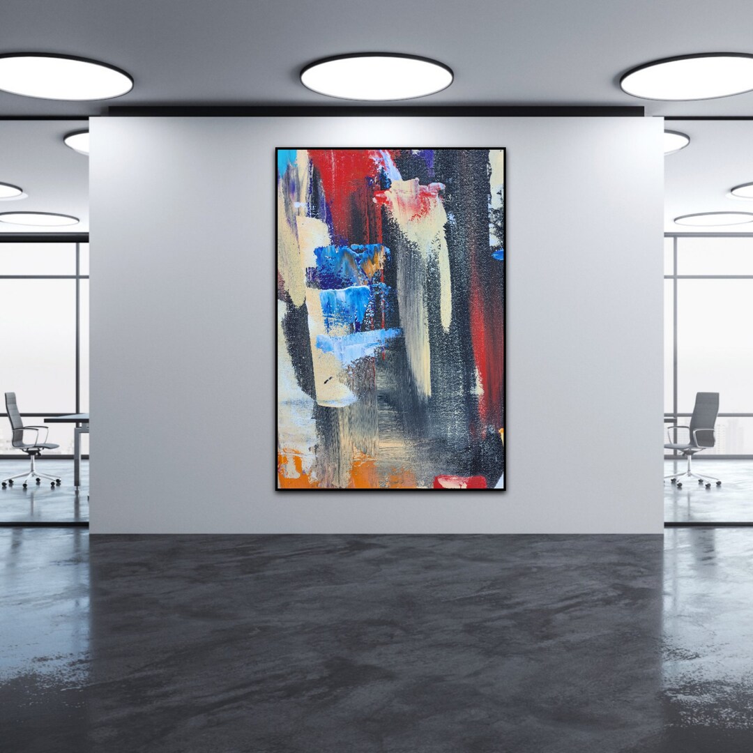 Blue Red Black Oversize Abstract Wall Art Richter Style Home Etsy