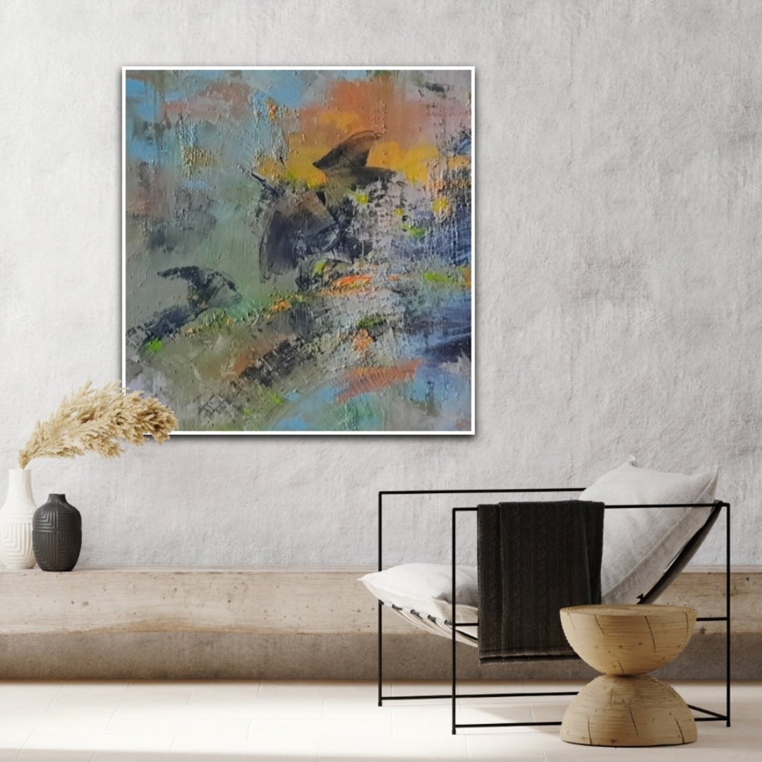 Orange Blue Abstract Art Print of Paint Abstract Large Print Etsy
