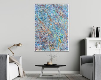 Blue Red Modern Wall Decor, Minimal Style Painting, Large Wall Deco for Home, Contemporary Art, Print of Original Painting, Pollock Style