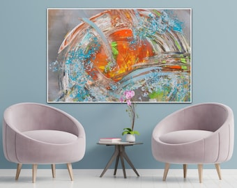 Blue Orange Abstract Art, Prints of Abstract Painting, Abstract Large Print on Canvas, Modern Wall Art, Living Room Decor, Richter Style