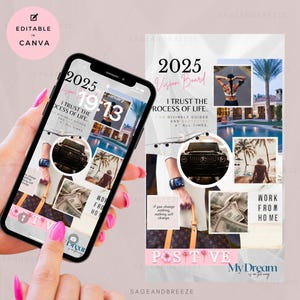 Digital Vision Board Phone CANVA Vorlage Hintergrundbild, 2025 Vision Board, bearbeitbares Vision Board, Vision Board LockScreen