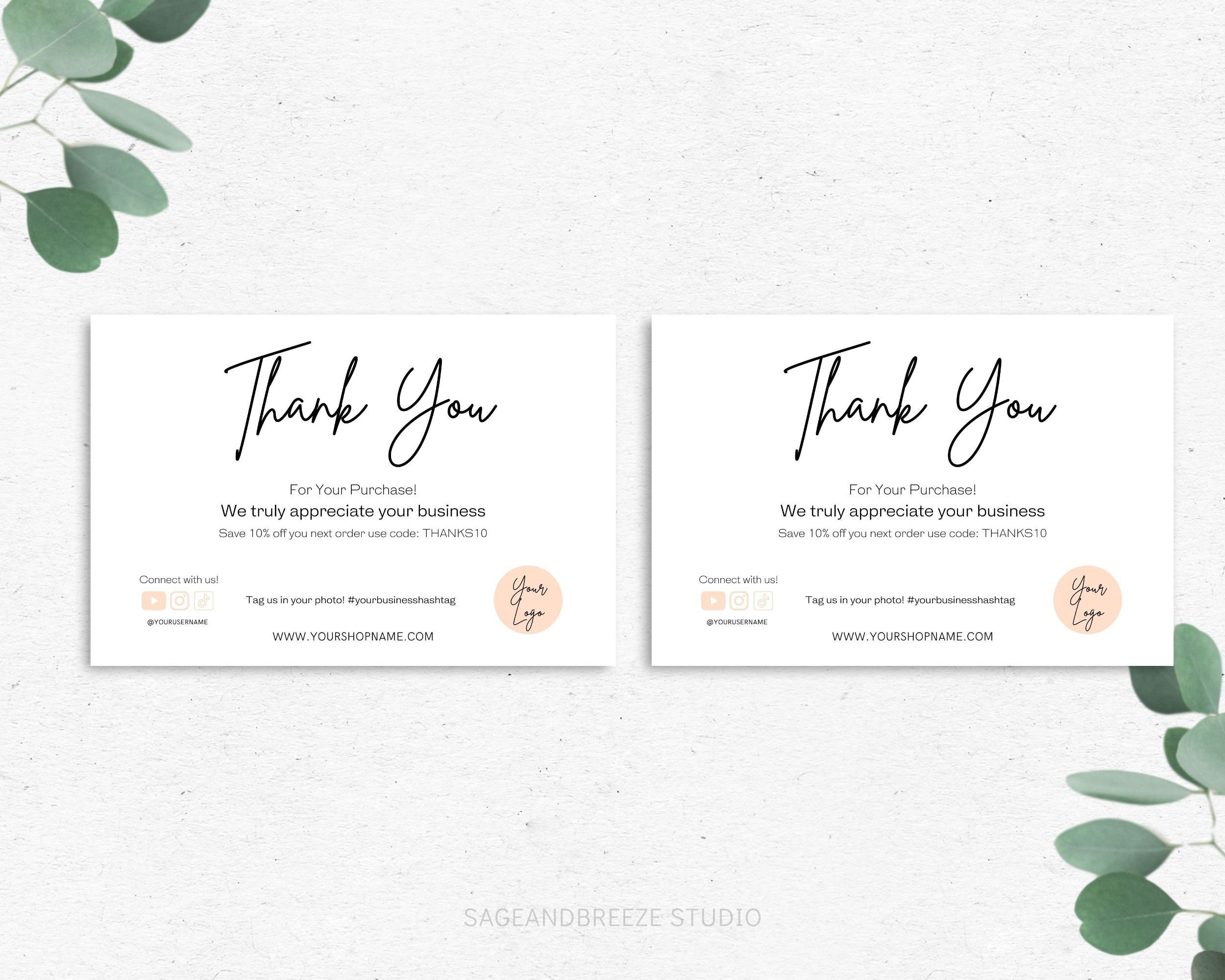 Thank You Insert card Template Editable Thank Card Instant Etsy
