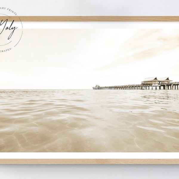 Naples Pier Photography, Naples Beach Sepia Wall Art, Naples Beach Printable, Beach Photography Print, Coastal Decor Downloadable Printable