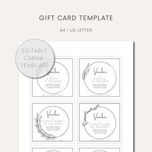 Editable Gift Cards For Birthday Voucher Editable Download Gift Voucher For Christmas Voucher Canva Template Gift Card For Present Printable