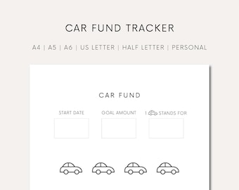Printable Car Fund Tracker Printable Savings Tracker For Car Savings Planner Digital Savings For Car Savings Emergency Fund Car Budget Plan