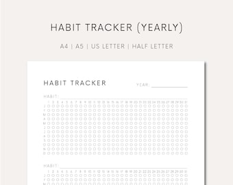 Tracker delle abitudini stampabile Tracker degli obiettivi annuali Tracker delle abitudini annuale stampabile Tracker delle impostazioni degli obiettivi stampabile Tracker delle routine stampabile digitale