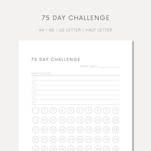 75 Day Challenge Printable Habit Tracker Download Goal Challenge Tracker 75 Days Habit Printable Goals Journal For Fitness Goals Tracker