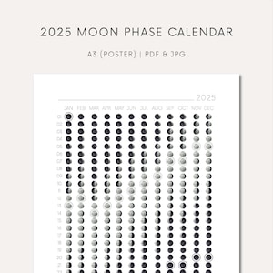 Printable Moon Phase Calendar 2025 Download Moon Phase Poster Printable Moon Phases Poster 2025 Moon Phase Printable Lunar Art Moon Calendar