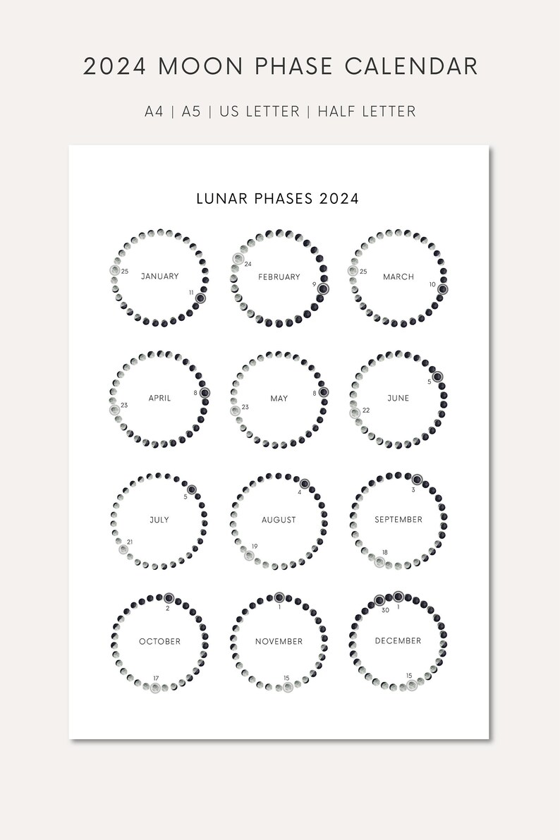 Moon Calendar 2024 Desk Printable Moon Phases Download Moon Journal ...