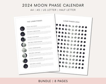 Moon Phase Bundle Lunar Art Printable Wall Decor Moon Phases For Housewarming Gift Printable Moon Calendar Printable Planner Insert Moon Art