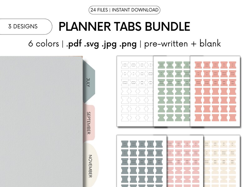 Printable Planner Tabs INSTANT DIGITAL DOWNLOAD Digital - Etsy