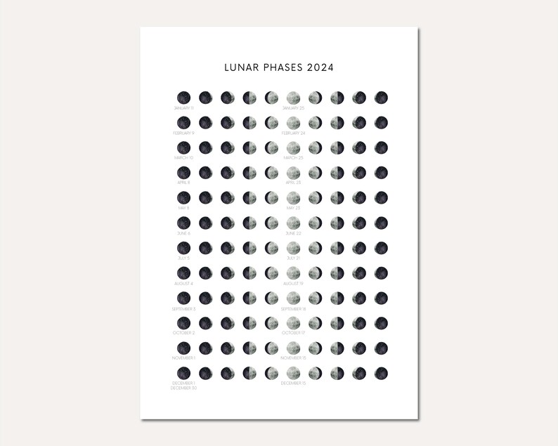 Printable Moon Phase Calendar 2024 Download Moon Phase Poster Etsy