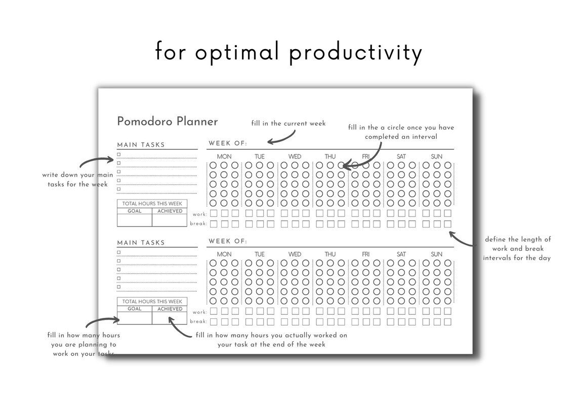 Printable Pomodoro Planner Bundle Printable Pomodoro Method - Etsy