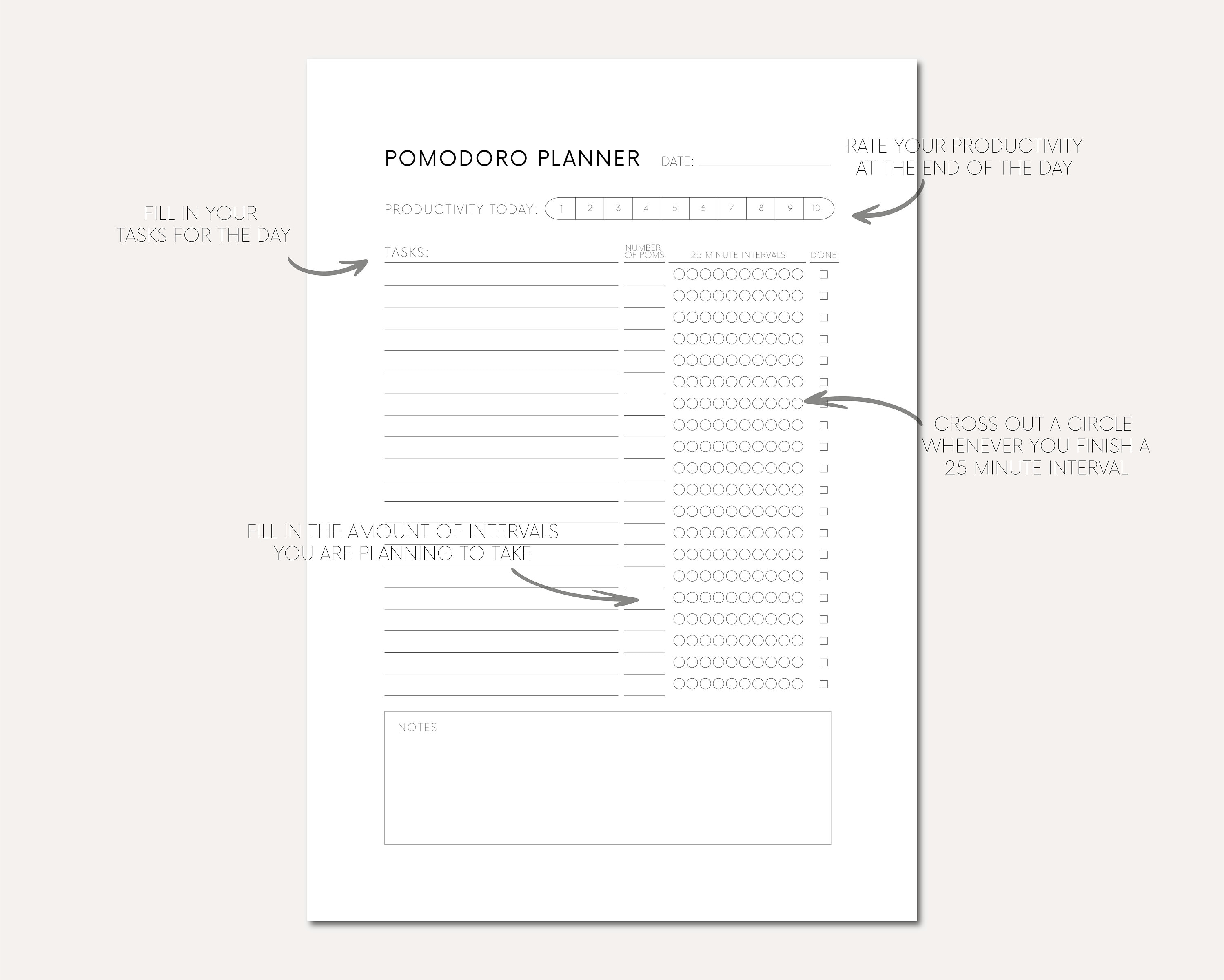 Printable Pomodoro Planner Download Pomodoro Method A4 Printable ...