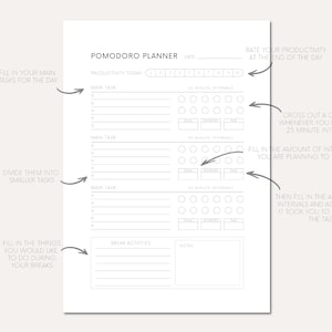 Printable Pomodoro Tracker Pages Download Pomodoro Planner Insert Pomodoro Tracker Digital Pomodoro Method Printable Pomodoro Daily Planner