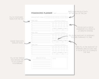 Printable Pomodoro Tracker Pages Download Pomodoro Planner Insert Pomodoro Tracker Digital Pomodoro Method Printable Pomodoro Daily Planner