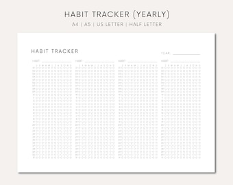 Jaarlijkse gewoonte-tracker Afdrukbare doel-tracker Download track-gewoonten Jaarlijkse digitale A5-gewoonte-tracker Dagelijkse gewoonten Afdrukbaar maandelijks gewoonte-track