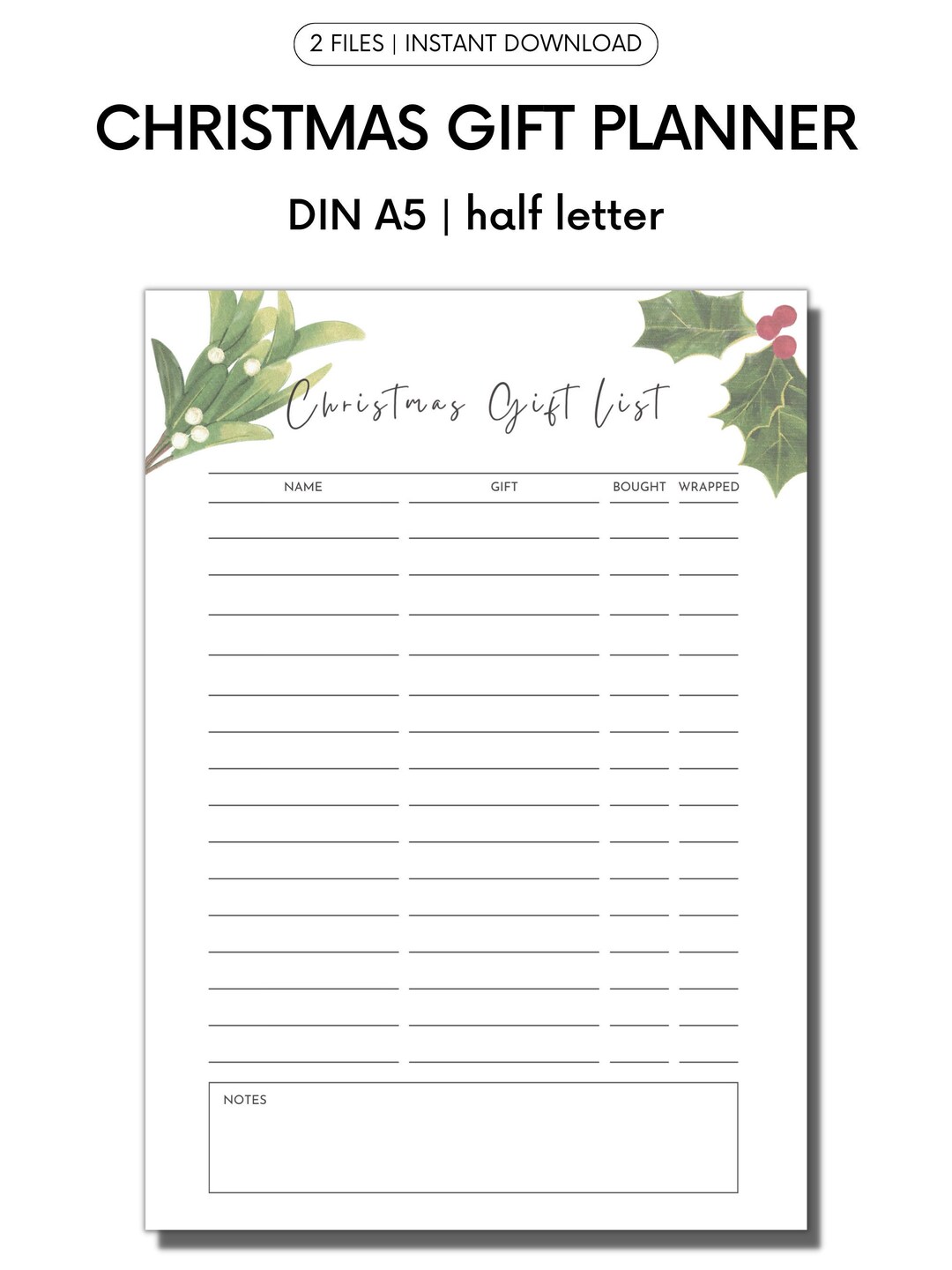 Christmas Gift Planner Printable A5 Half Letter INSTANT - Etsy