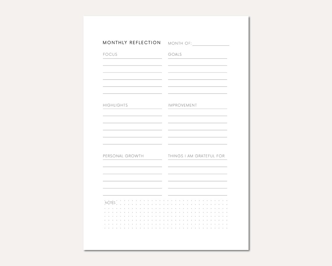 Reflection Journal Printable for A Month of Reflection Digital Monthly ...